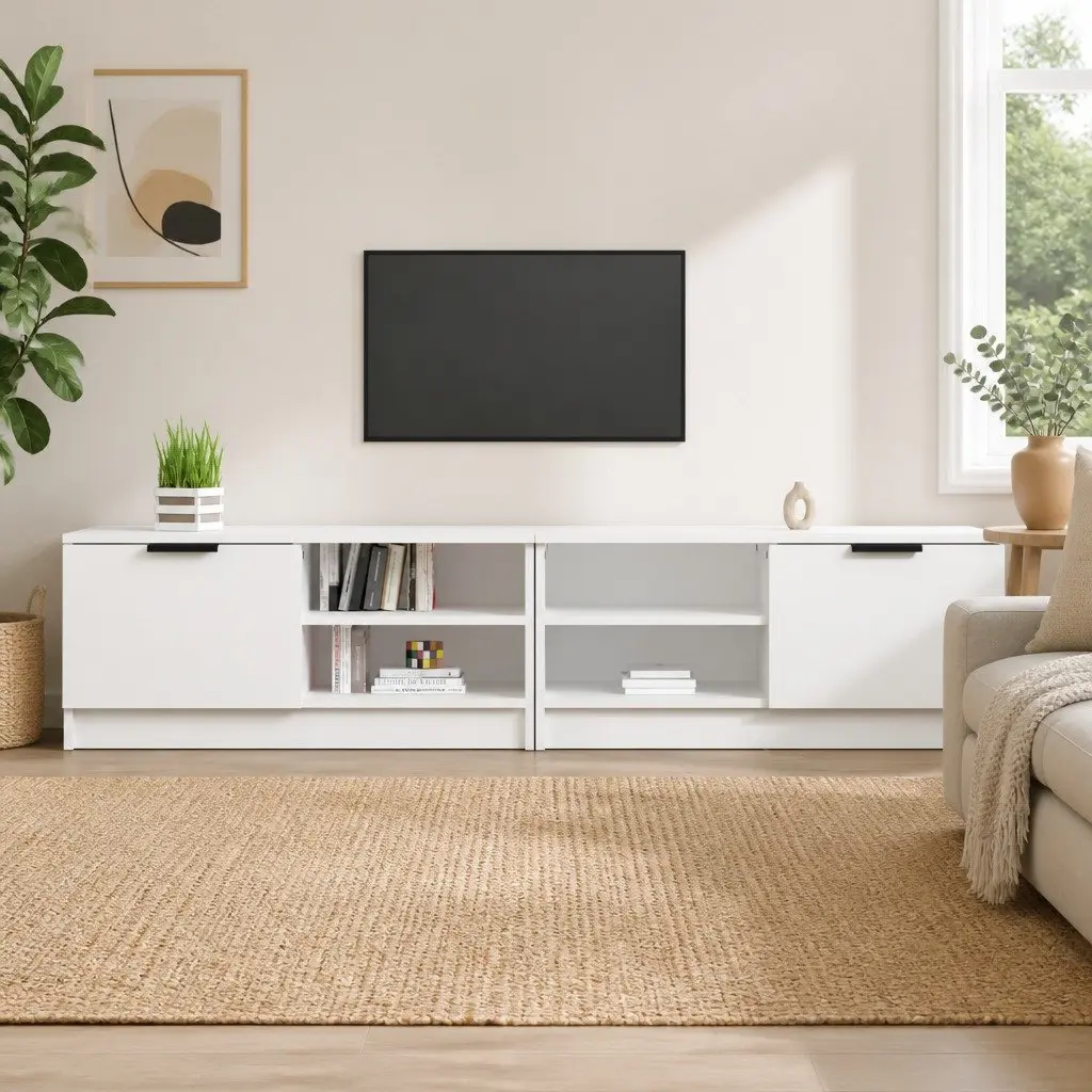 TV Cabinet White Storage Unit with Shelves and Compartment for Living Room 80 x 35 x 36.5 cm
