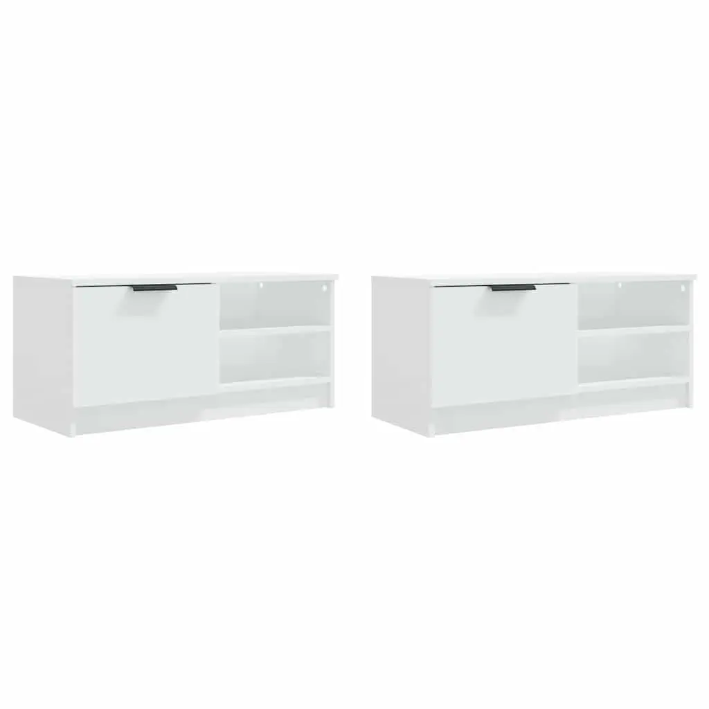 TV Cabinet White Storage Unit with Shelves and Compartment for Living Room 80 x 35 x 36.5 cm