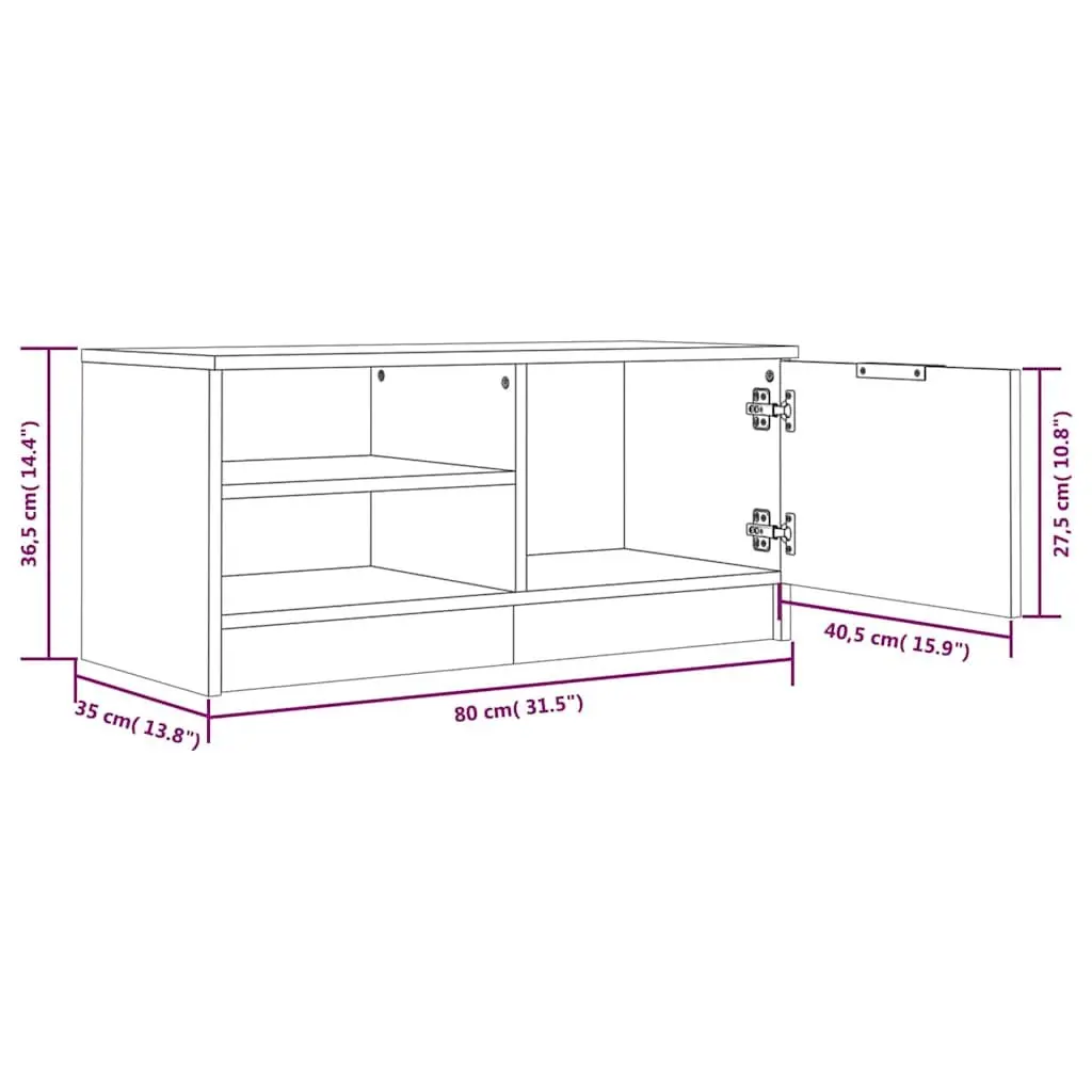 TV Cabinet White Storage Unit with Shelves and Compartment for Living Room 80 x 35 x 36.5 cm