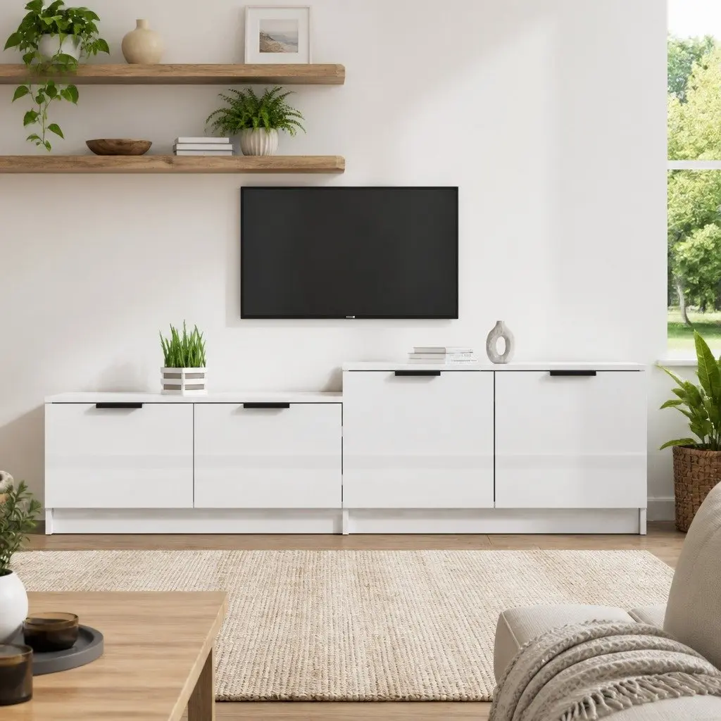 TV Cabinet Modern Storage Unit White High Gloss 1585 x 360 x 450 mm