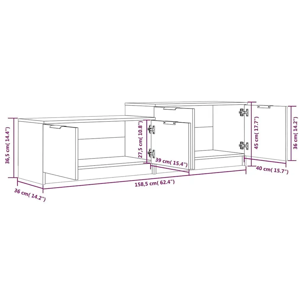 TV Cabinet Modern Storage Unit White High Gloss 1585 x 360 x 450 mm