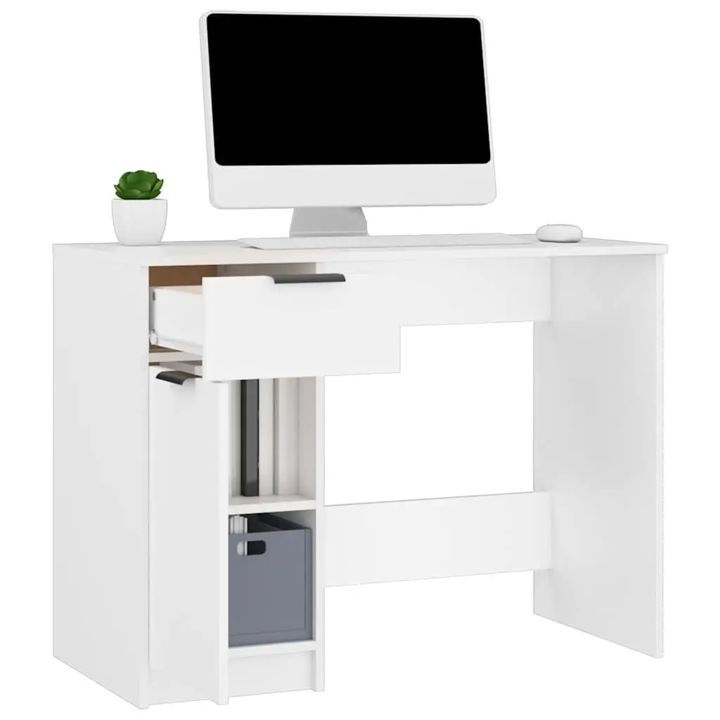 White Computer Desk Home Office Workstation 100x50x75cm with Storage Drawers