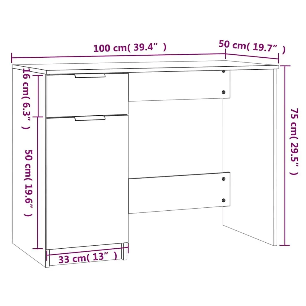 White Computer Desk Home Office Workstation 100x50x75cm with Storage Drawers