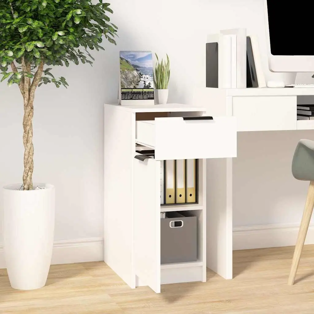 Desk Cabinet White Storage Unit with Drawer Compartments Home Office 33.5 x 50 x 75 cm
