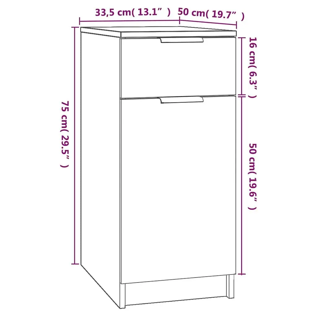Desk Cabinet White Storage Unit with Drawer Compartments Home Office 33.5 x 50 x 75 cm