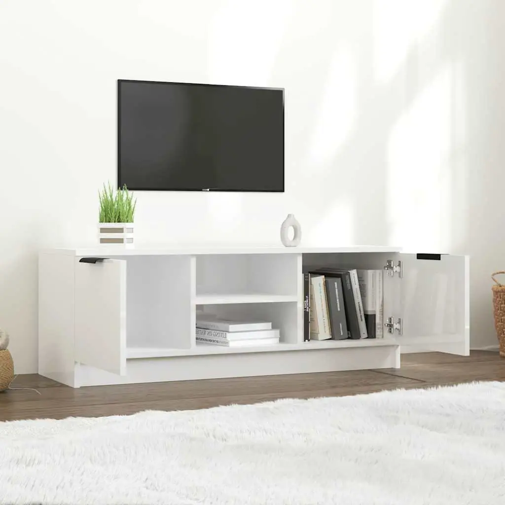 TV Cabinet Storage Unit High Gloss White 102 x 35 x 36.5 cm with Open Closed Compartments Display
