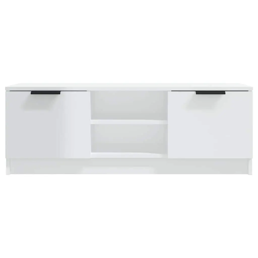 TV Cabinet Storage Unit High Gloss White 102 x 35 x 36.5 cm with Open Closed Compartments Display