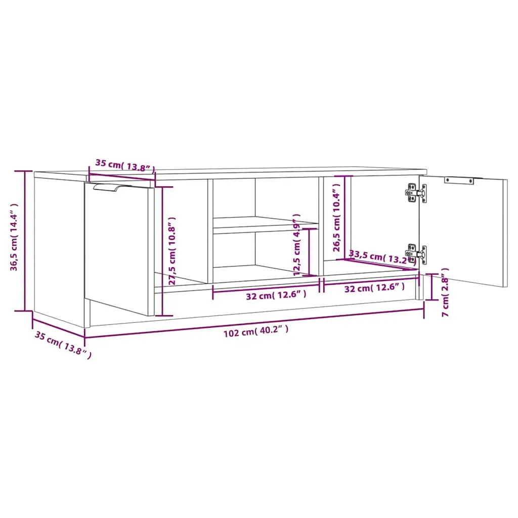 TV Cabinet Storage Unit High Gloss White 102 x 35 x 36.5 cm with Open Closed Compartments Display
