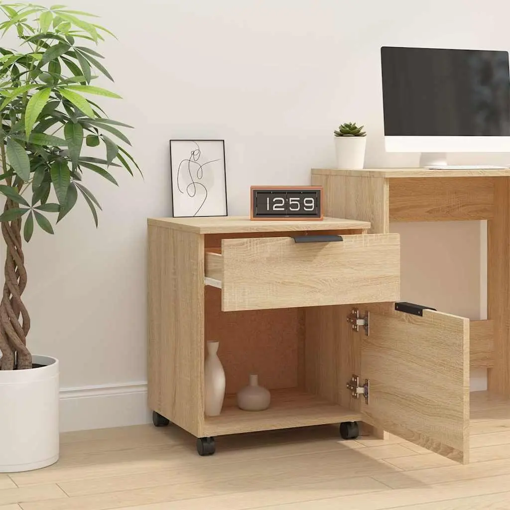 Mobile File Cabinet with Wheels Brown Storage Organizer Engineered Wood Office