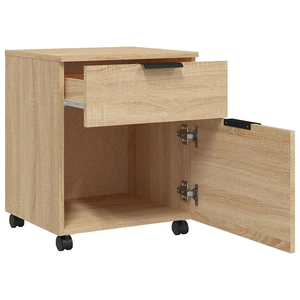 Mobile File Cabinet with Wheels Brown Storage Organizer Engineered Wood Office