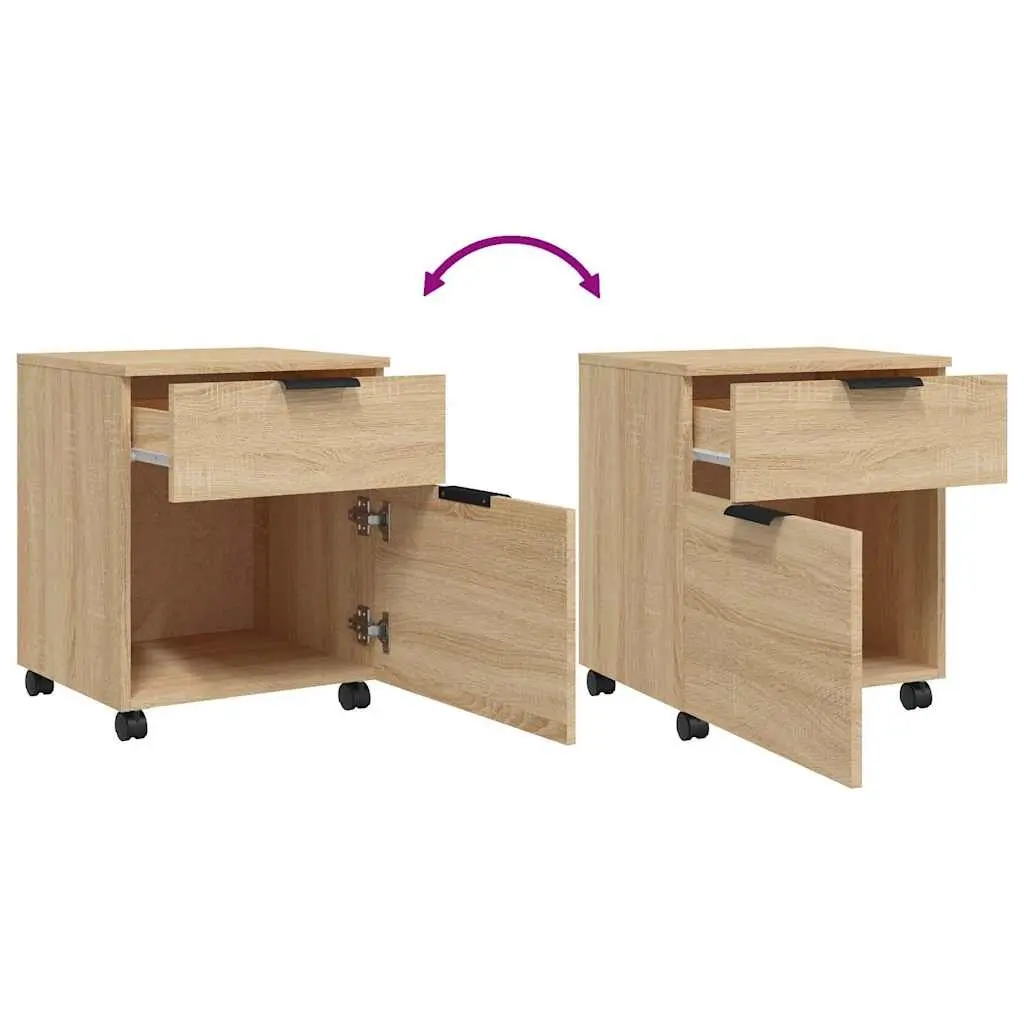 Mobile File Cabinet with Wheels Brown Storage Organizer Engineered Wood Office