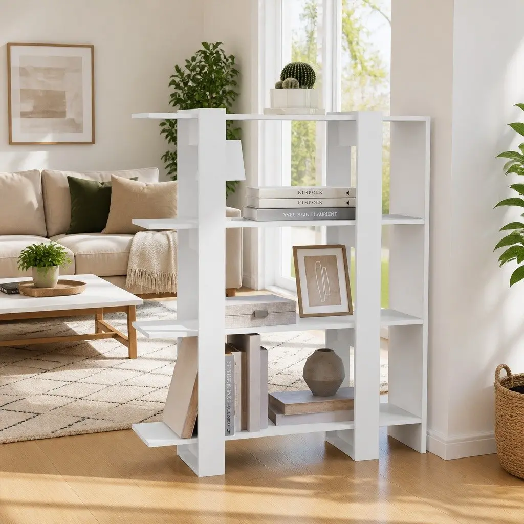 Book Cabinet Room Divider Storage Organiser 100W x 30D x 123.5H cm White