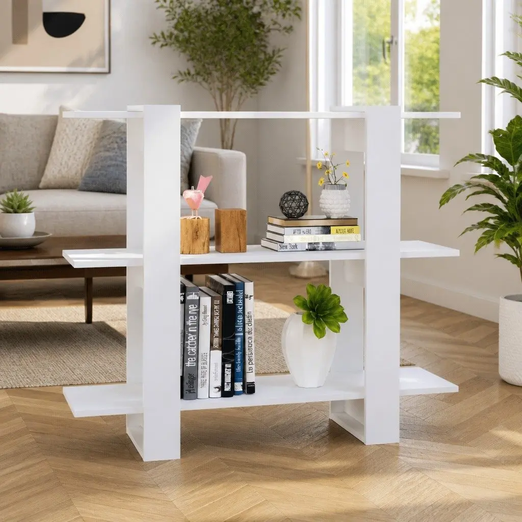 White Book Cabinet Room Divider Shelving Unit Storage Organiser Hallway Bookcase