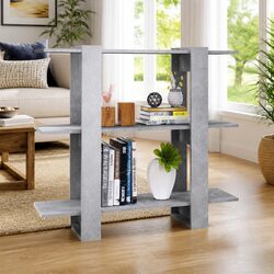 Book Cabinet Room Divider Grey Storage Shelves Bookshelf Display Stand