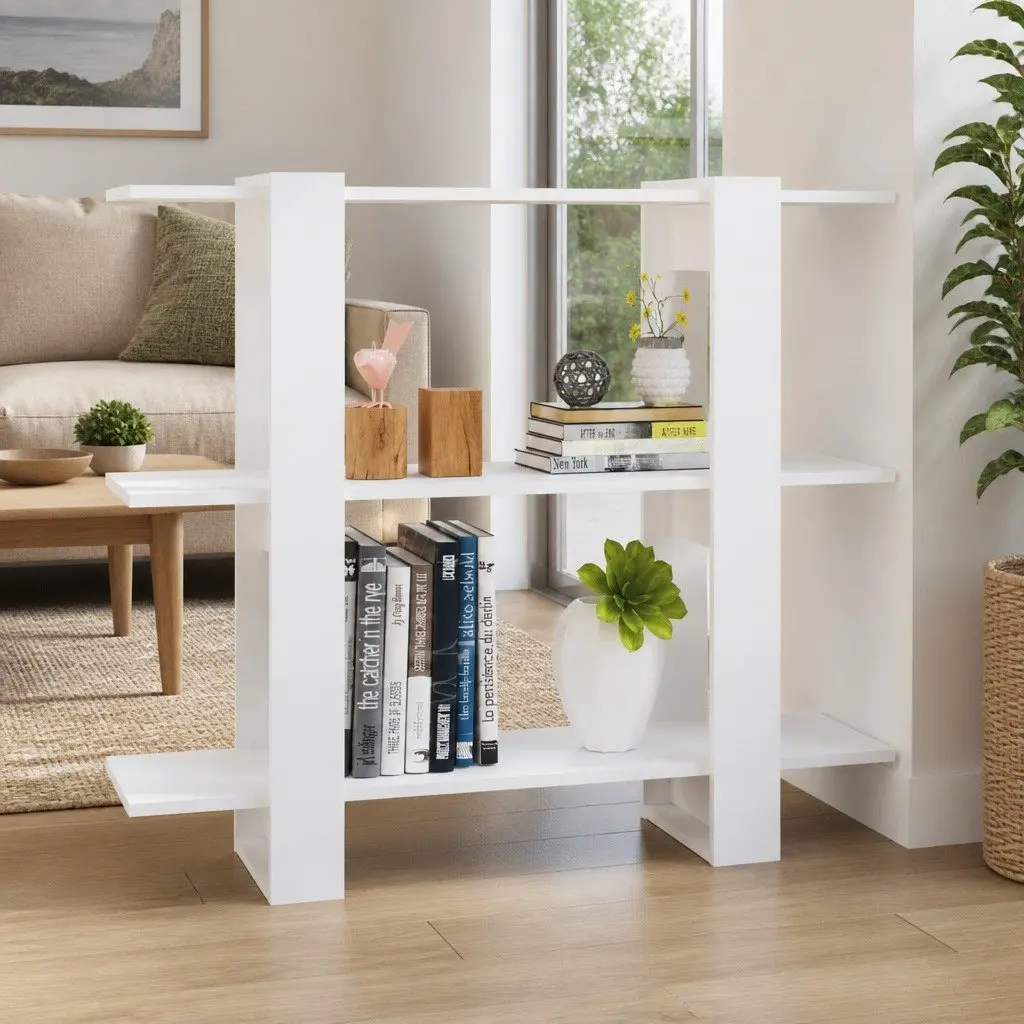 Book Cabinet Storage Organiser Room Divider 100W x 30D x 87H cm High Gloss White