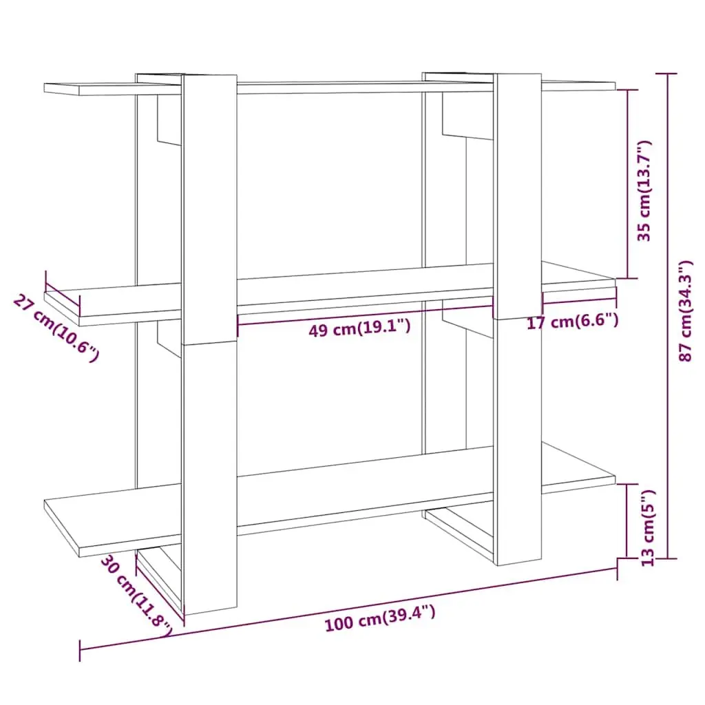 Book Cabinet Storage Organiser Room Divider 100W x 30D x 87H cm High Gloss White
