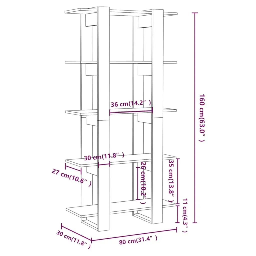White Book Cabinet & Room Divider 80x30x160cm