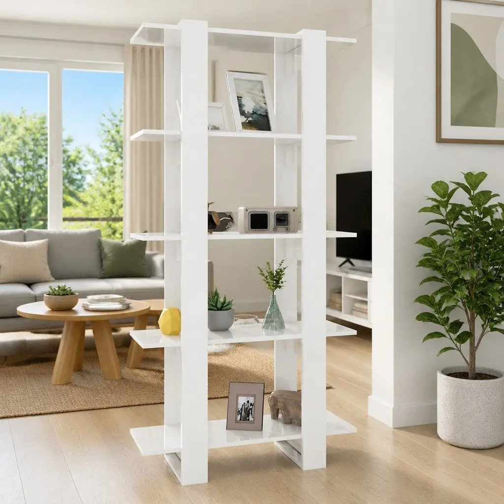 Book Cabinet Room Divider Bookshelf 80x30x160cm White High Gloss