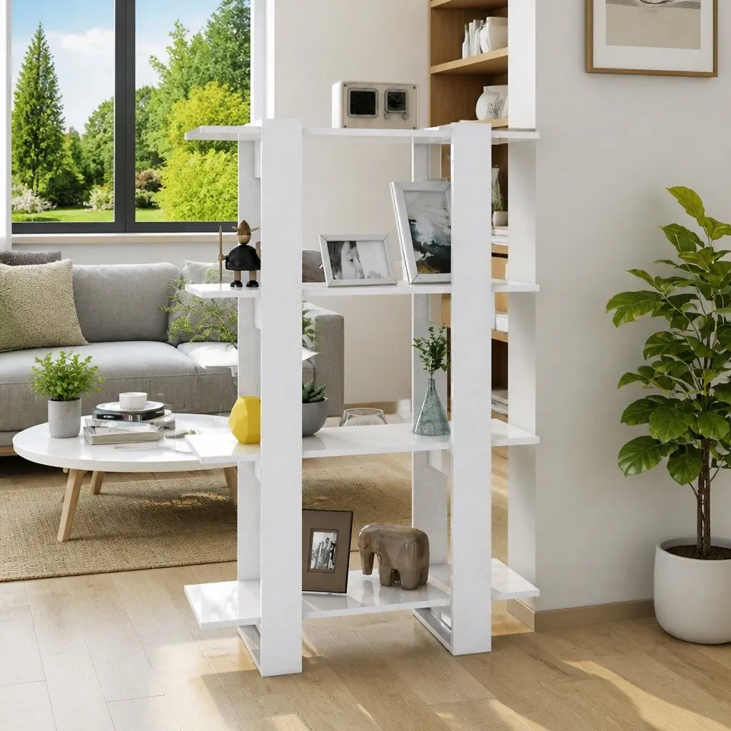Book Cabinet Room Divider Storage Shelving Unit 80x30x123.5cm High Gloss White