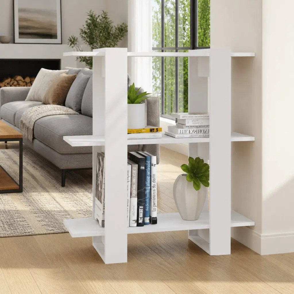 Wooden Book Cabinet Storage Organizer Room Divider 80 x 30 x 87 cm White