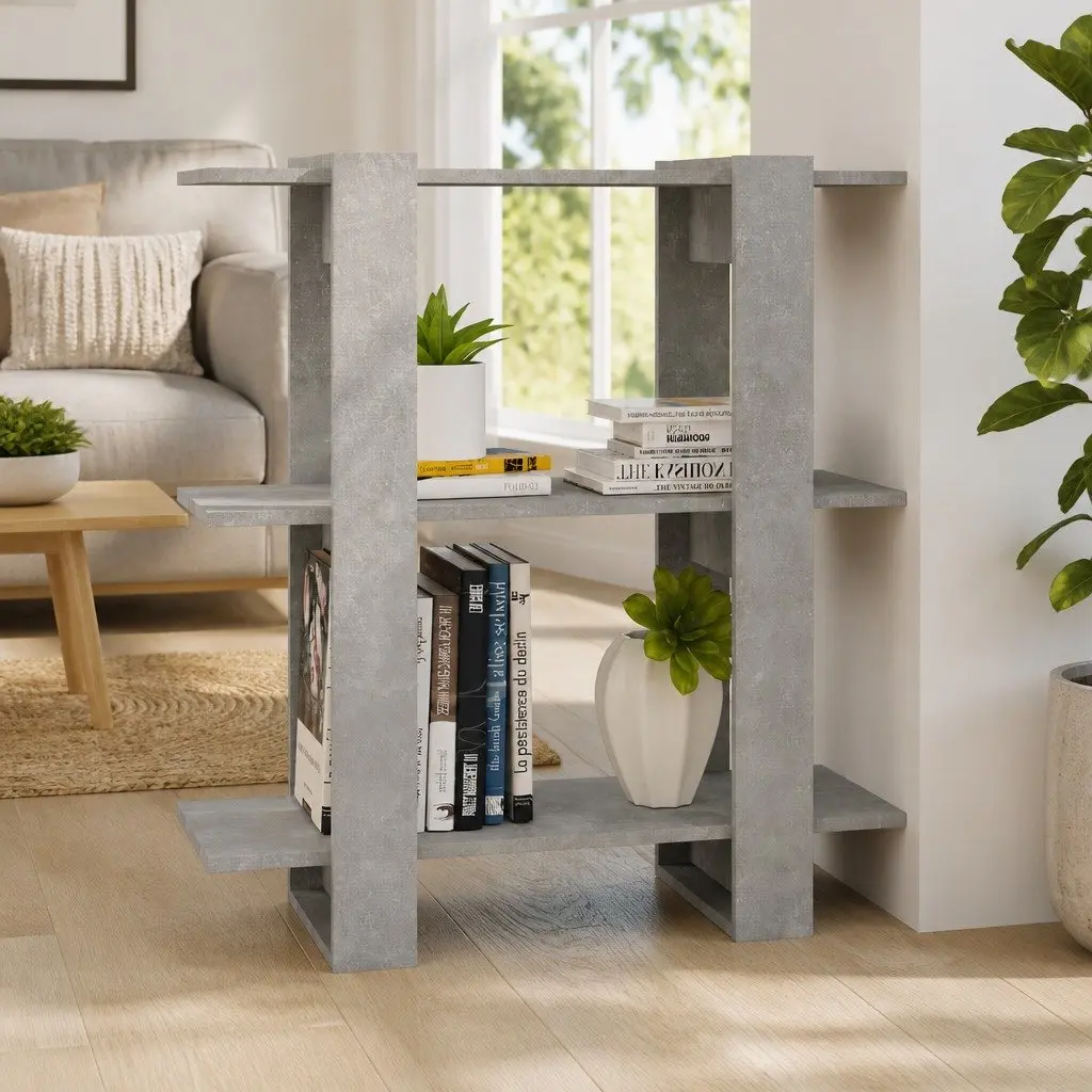 Book Cabinet Room Divider Storage Shelving Unit 80x30x87 cm Grey Wooden