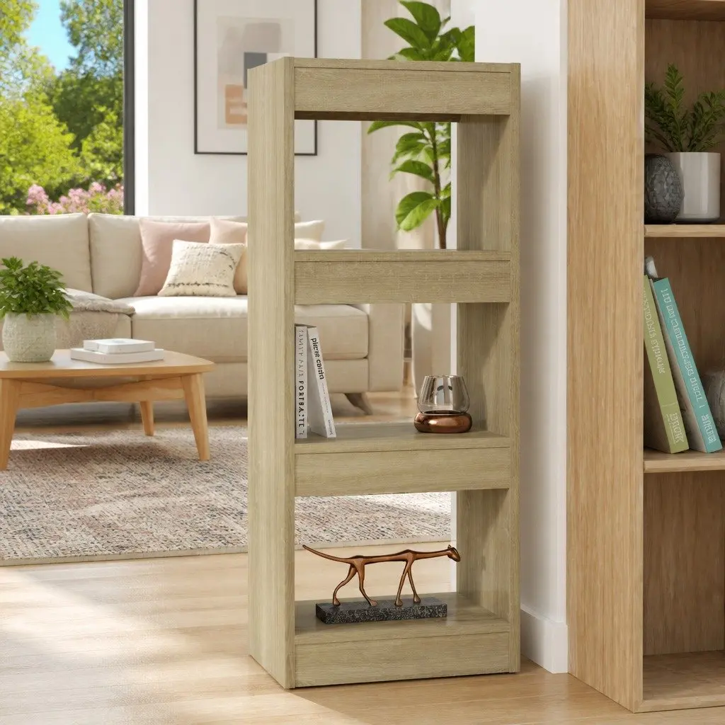 Book Cabinet Room Divider Shelving Unit Brown Wooden Storage Organiser