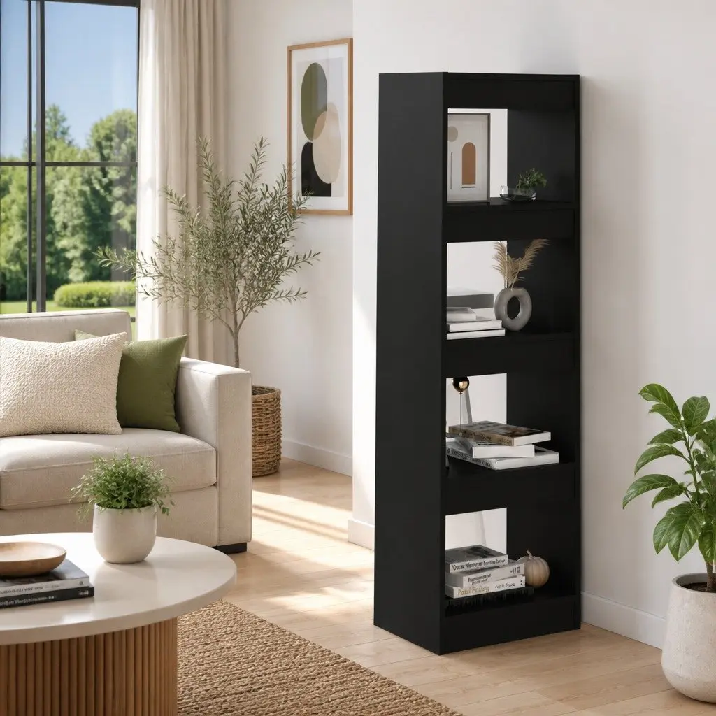 Book Cabinet Room Divider Black Storage Shelving Unit Bookcase Standing Shelf