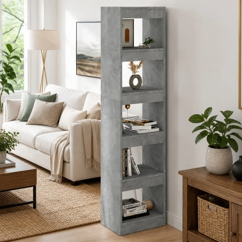 Bookcase Room Divider Storage Shelf Grey 40 x 30 x 166 cm