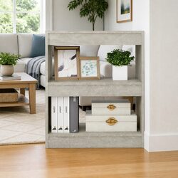 Book Cabinet Room Divider Grey Storage Shelf Organiser Bookcase Standing Unit