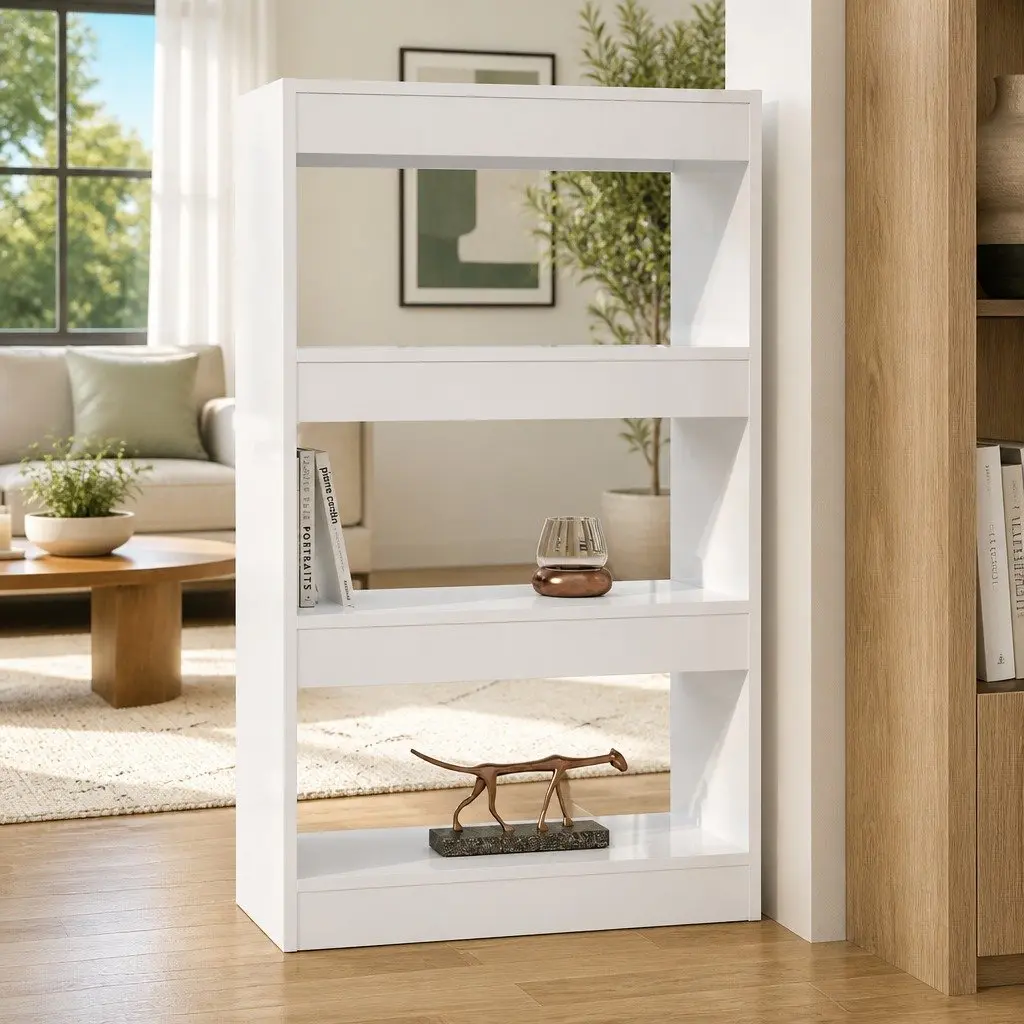 Book Cabinet Room Divider Storage Organiser 60W x 30D x 103H cm High Gloss White