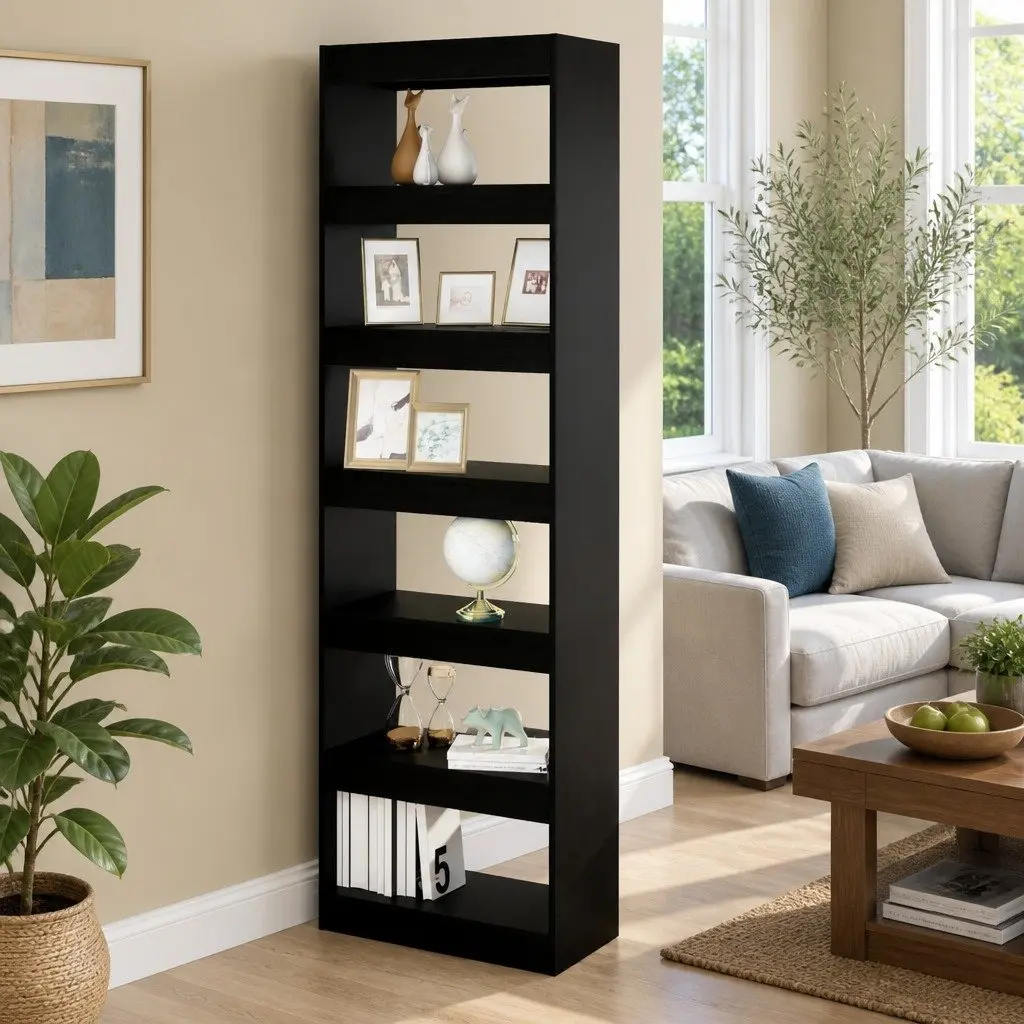 Black Wooden Book Cabinet Room Divider Shelving Unit Storage Organiser