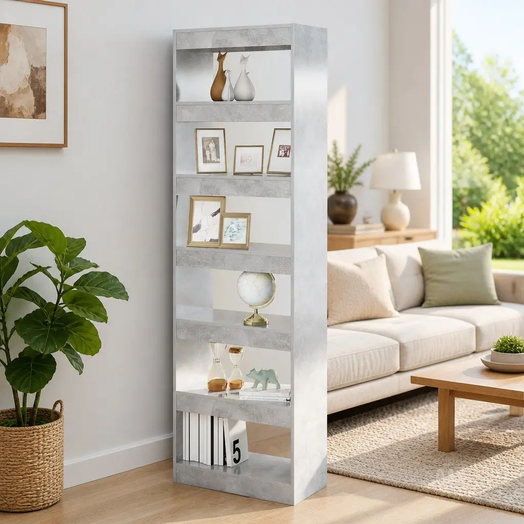 Storage Unit Room Divider Grey Book Cabinet 60x30x198cm