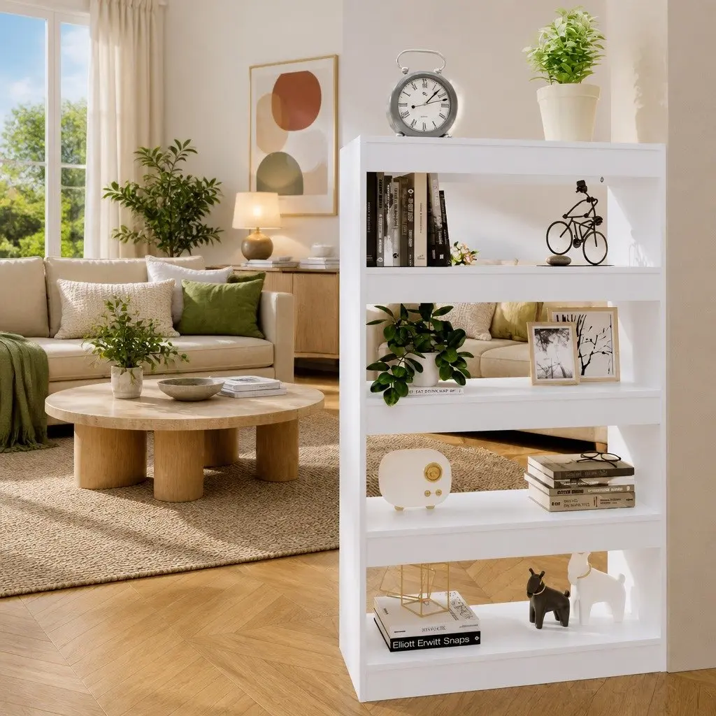 Book Cabinet Room Divider White 80x30x135cm Engineered Wood Shelving Storage
