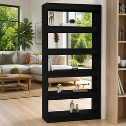 Book Cabinet Room Divider Black Storage Shelf Engineered Wood Bookcase