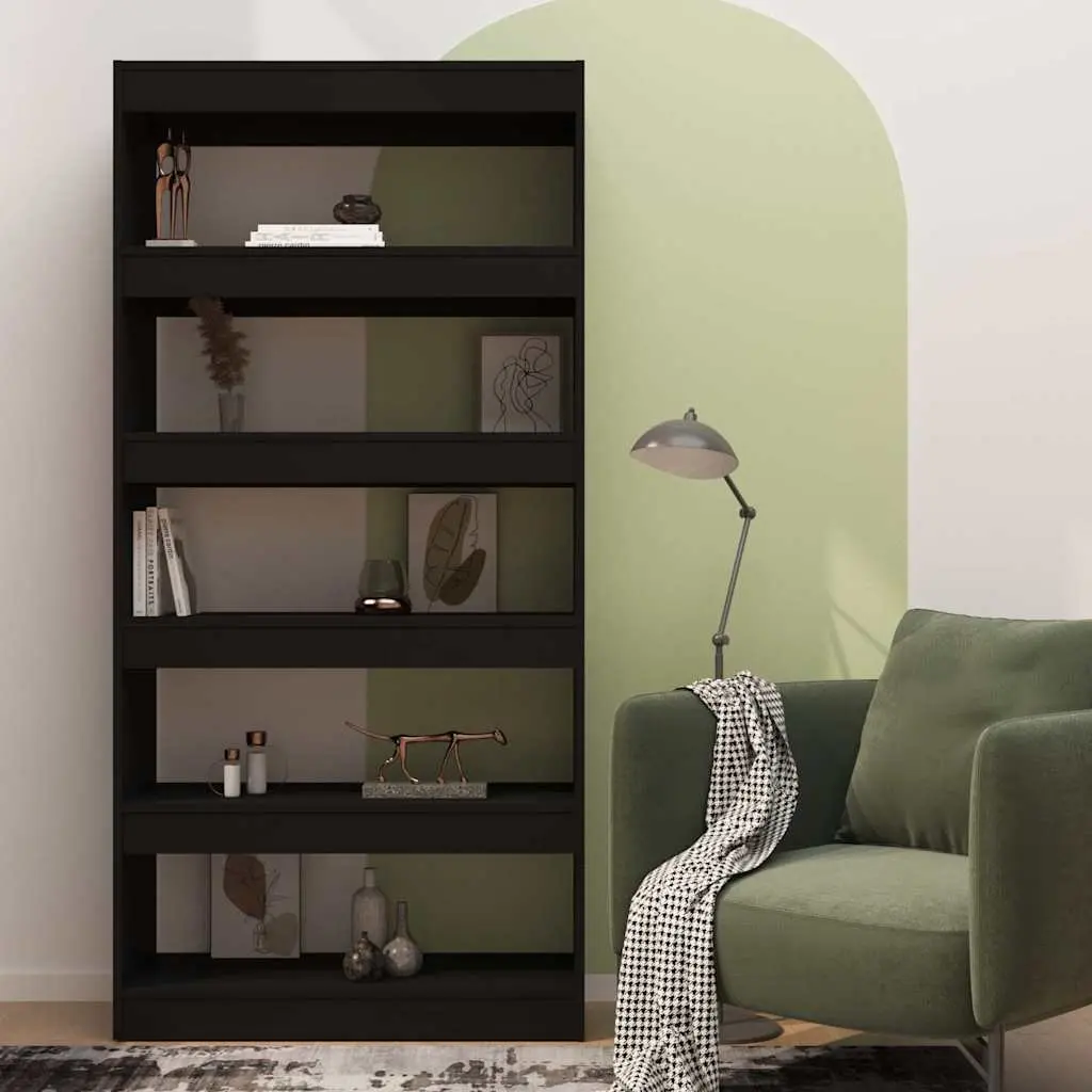Book Cabinet Room Divider Storage Shelf 80W x 30D x 166H cm Black Engineered Wood