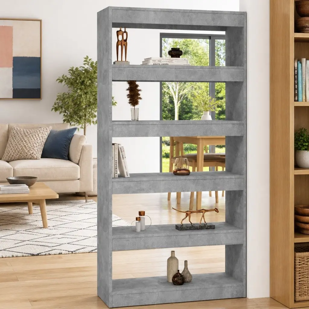 Book Cabinet Room Divider Storage Unit 80W x 30D x 166H cm Grey Engineered Wood
