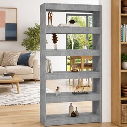 Practical Grey Wood Book Cabinet with Room Divider