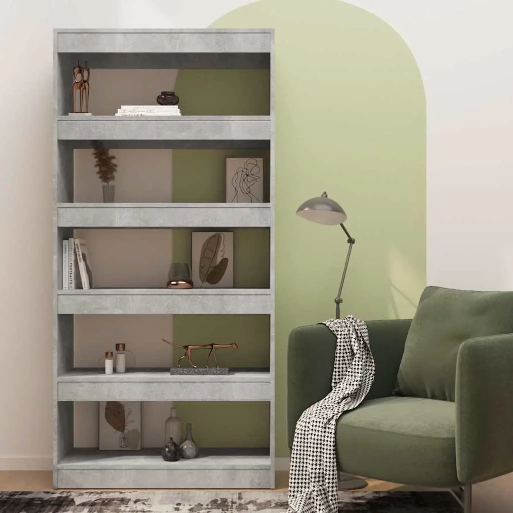 Book Cabinet Room Divider Storage Unit 80W x 30D x 166H cm Grey Engineered Wood