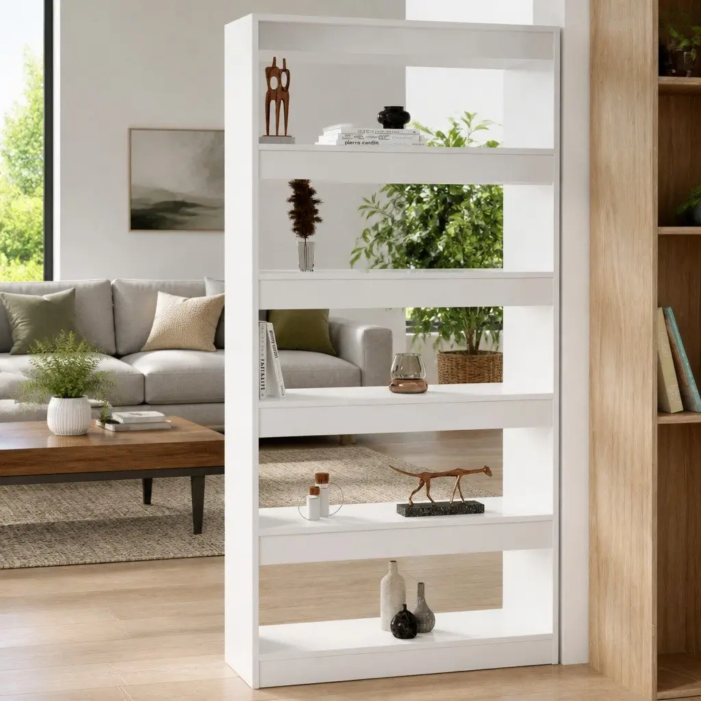 Book Cabinet Room Divider Storage Organiser 80W x 30D x 166H cm White High Gloss