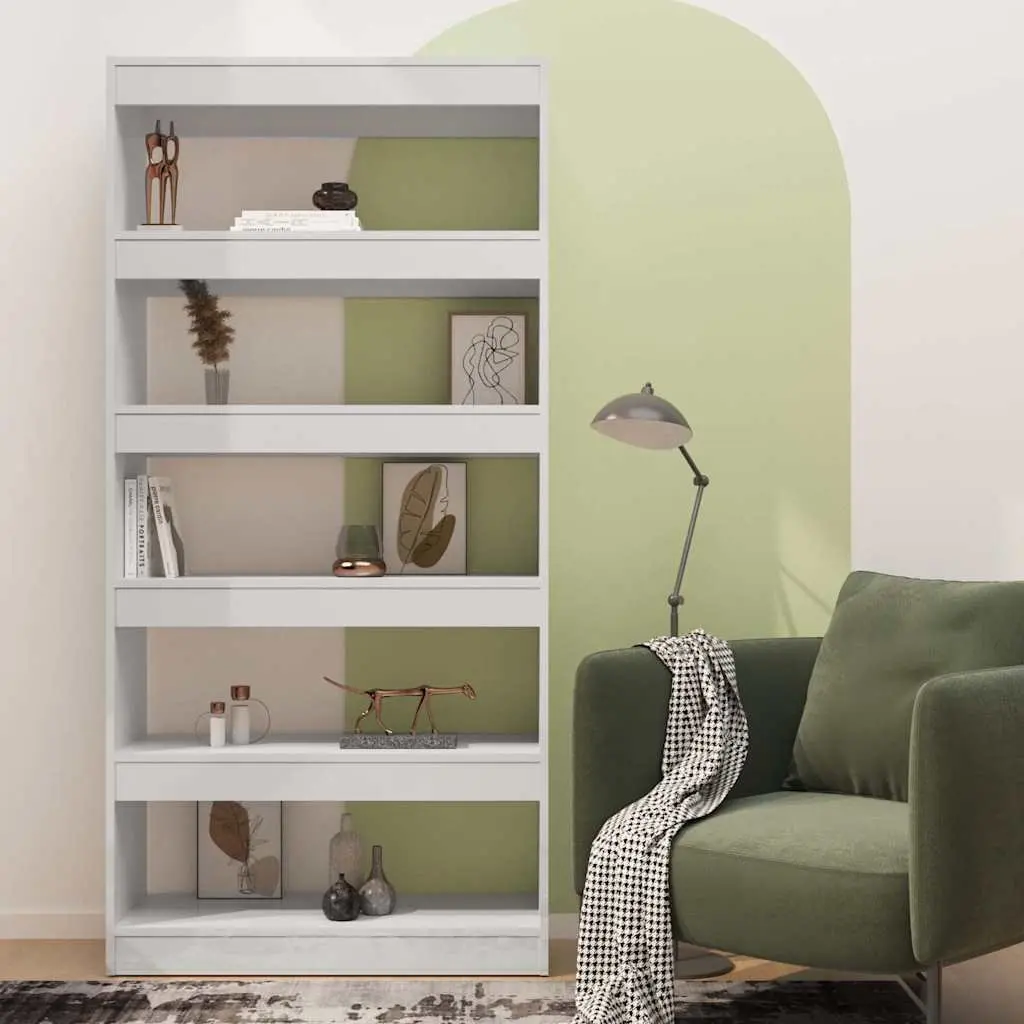 Book Cabinet Room Divider Storage Organiser 80W x 30D x 166H cm White High Gloss