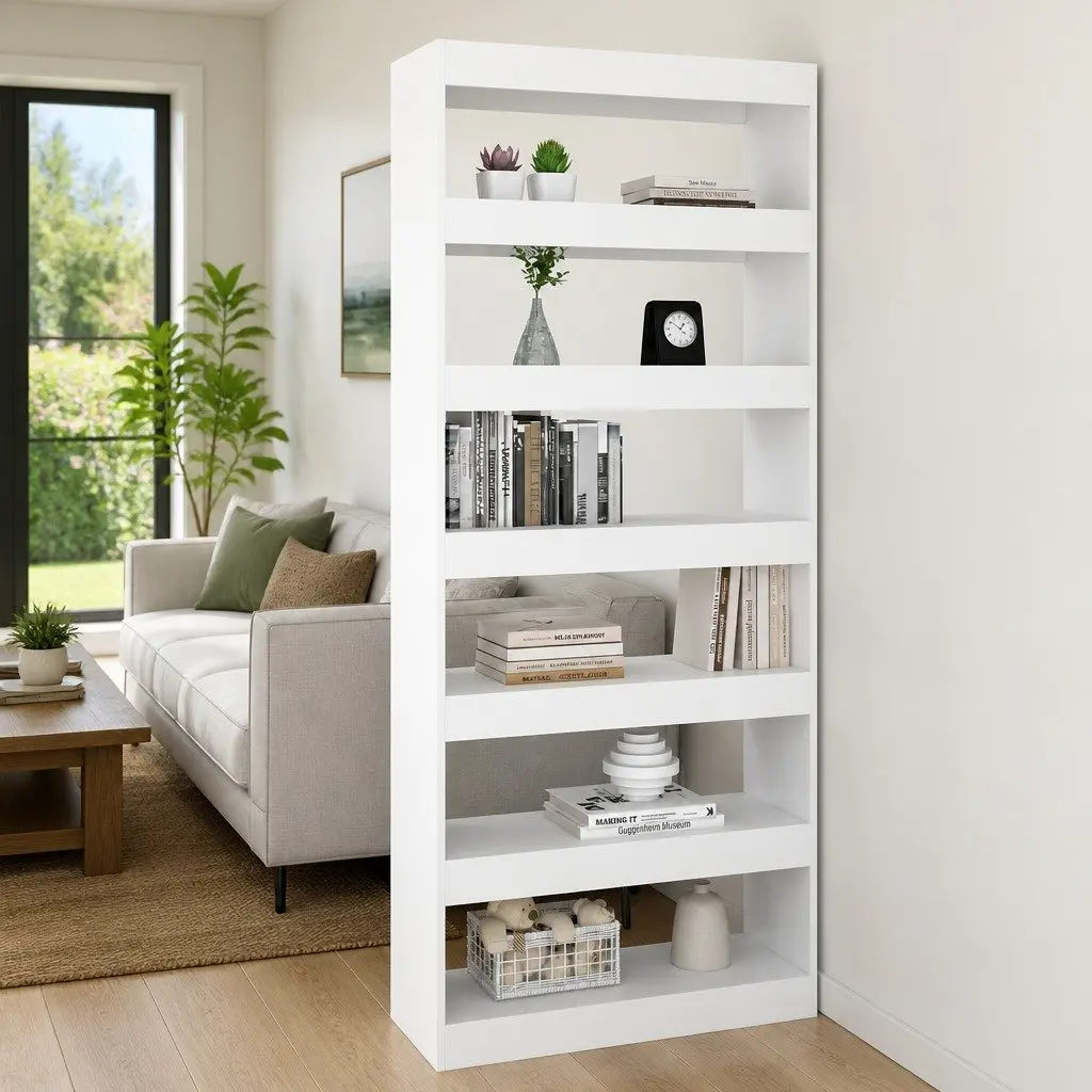 Book Cabinet Room Divider Storage 80x30x198cm White Engineered Wood