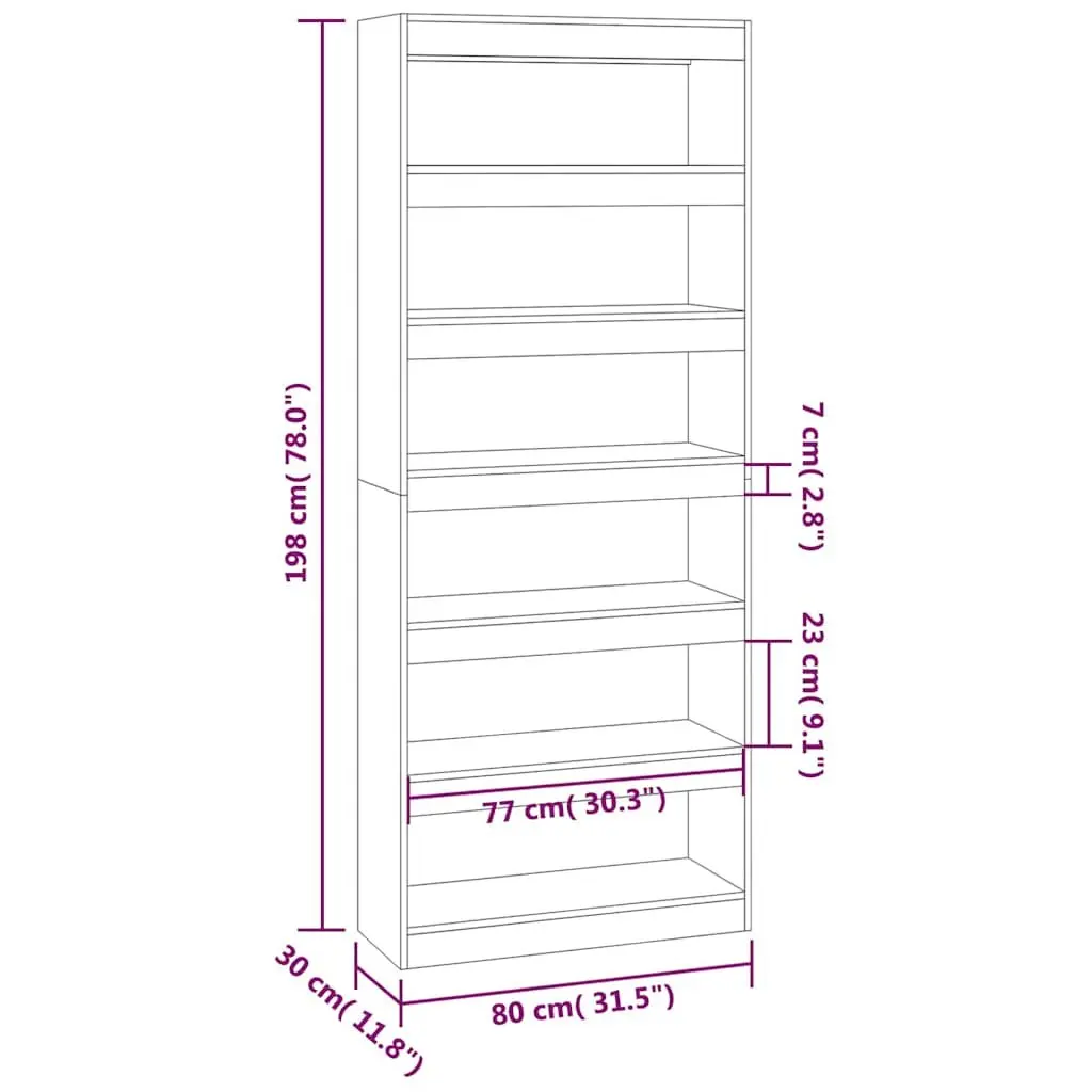 Book Cabinet Room Divider Storage 80x30x198cm White Engineered Wood