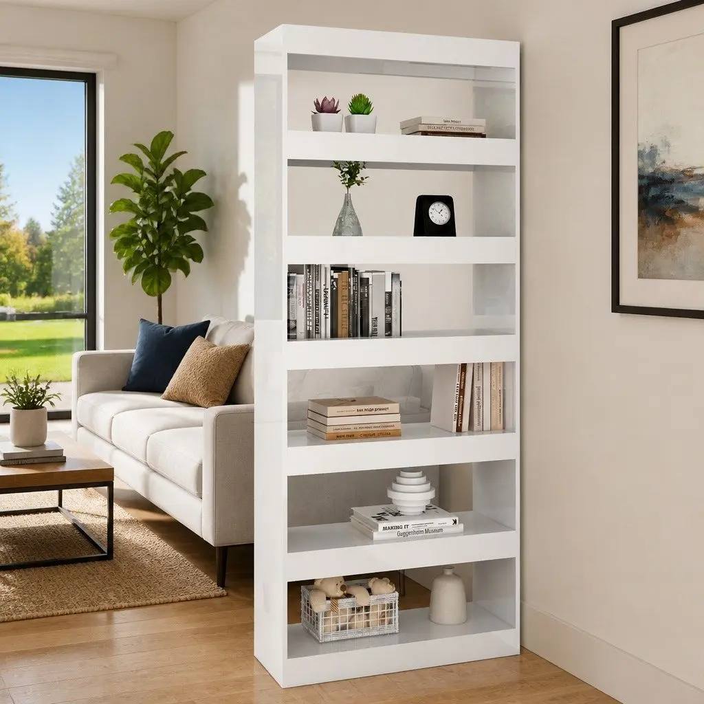 Book Cabinet Room Divider Storage 80x30x198 cm High Gloss White