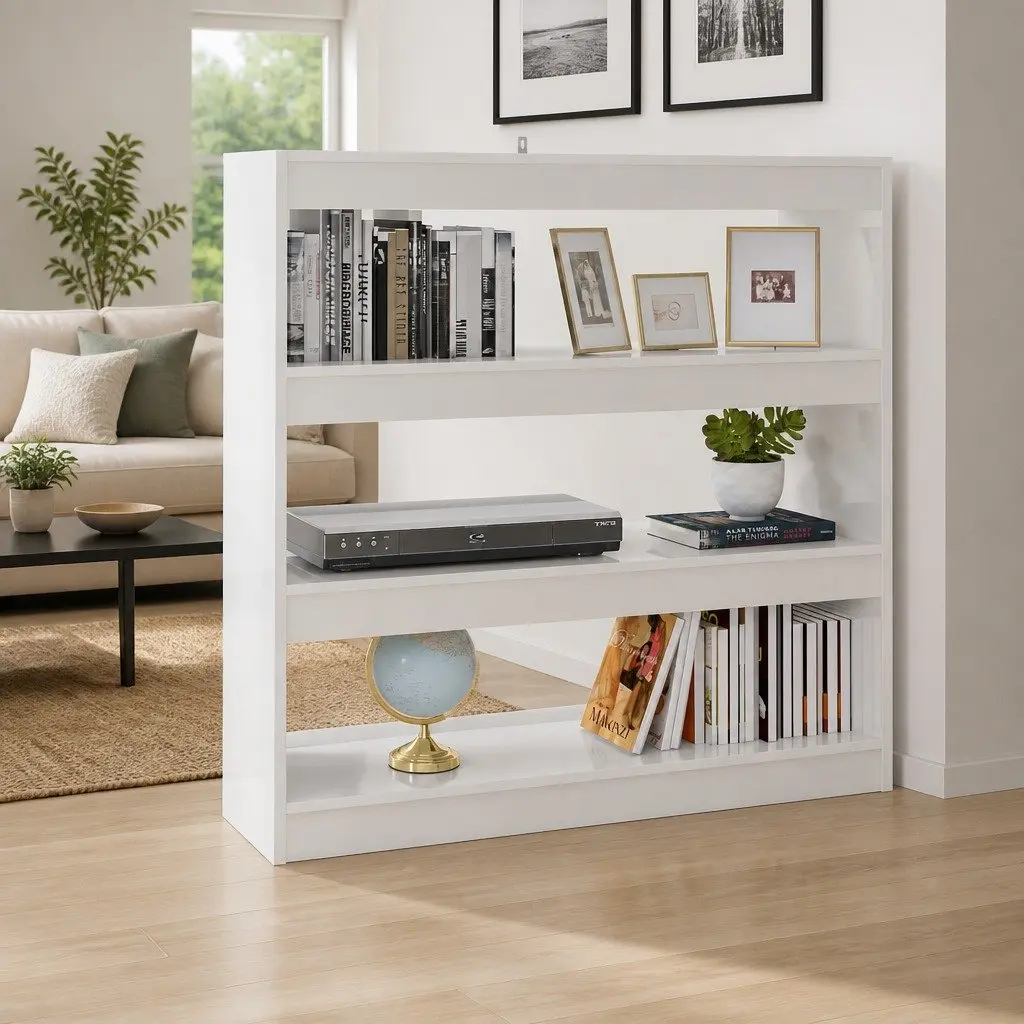 High Gloss White Book Cabinet with Ample Storage