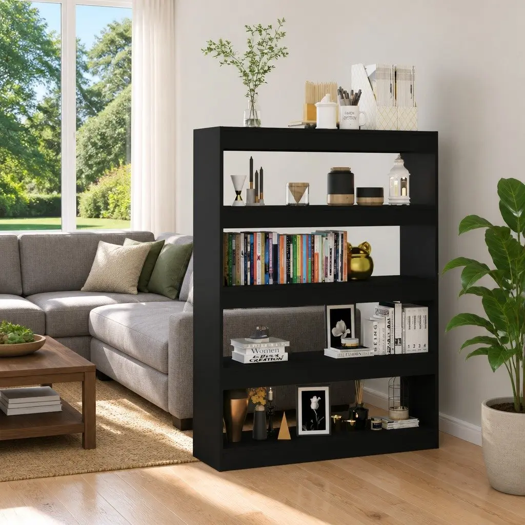 Book Cabinet Room Divider Storage Shelving Unit 100W x 30D x 135H cm Black