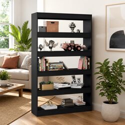 Book Cabinet Room Divider Black Wooden Bookshelf Storage Organizer Hallway
