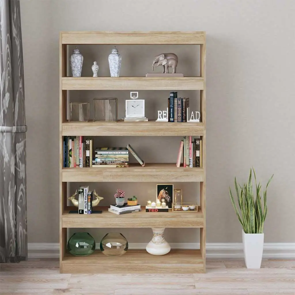 Wooden Bookshelf Room Divider Storage Unit 100W x 30D x 166H cm Brown