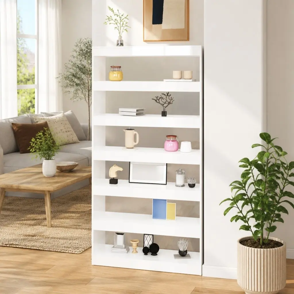 High Gloss White Book Cabinet with Ample Space
