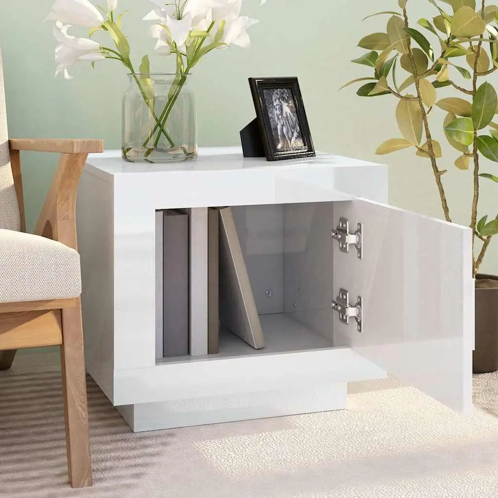 Coffee Table High Gloss White Storage with Door Accent Furniture Living Room