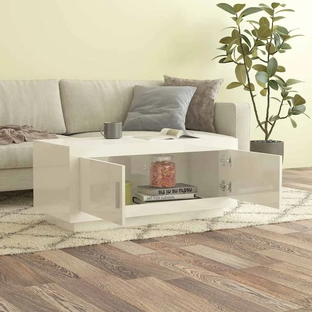 Coffee Table Storage 2 Door White High Gloss Living Room Furniture 102 x 50 x 45 cm